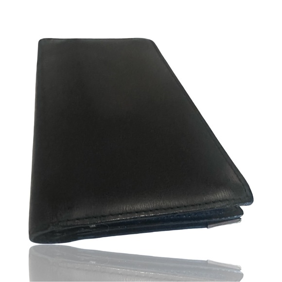Dunhill black leather long wallet coat wallet silver-tone corner accents British - Picture 6 of 11